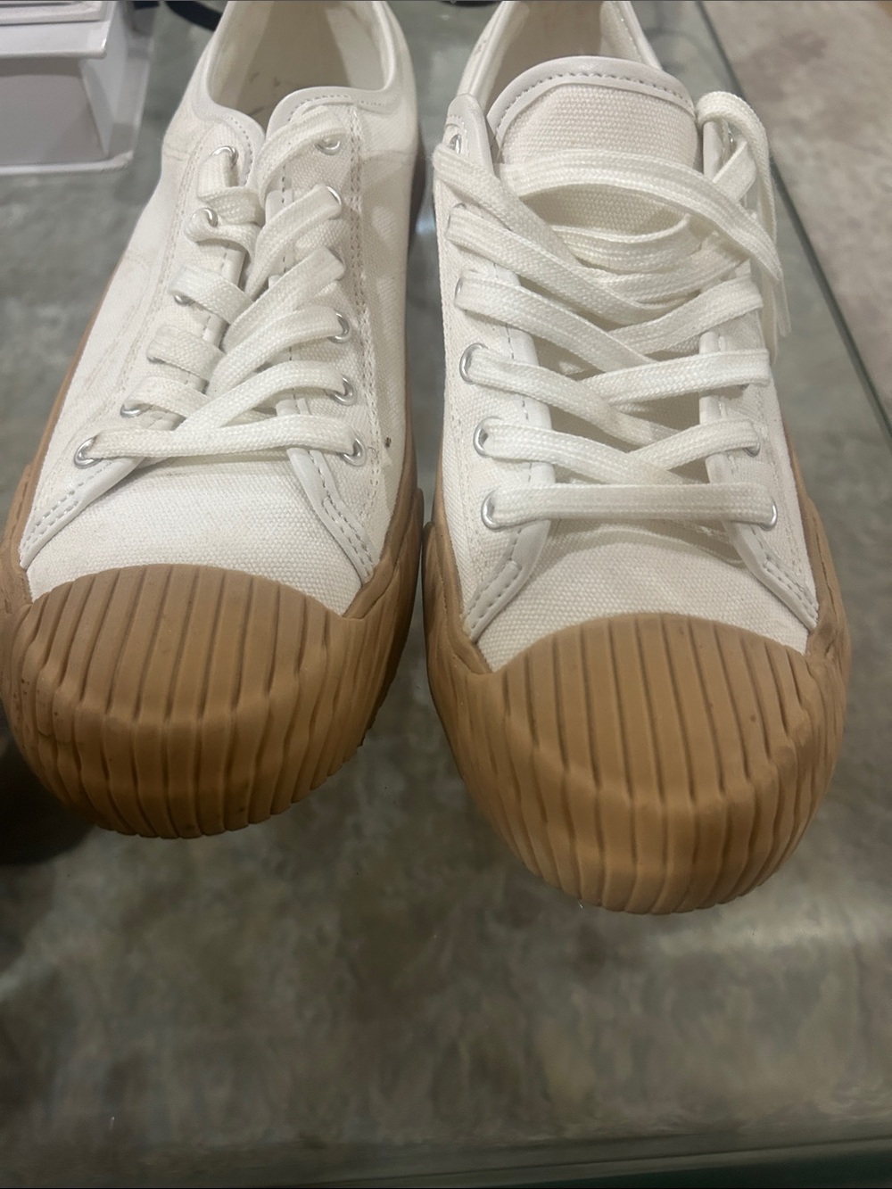 Mango White Canvas Sneakers with Gum Toe